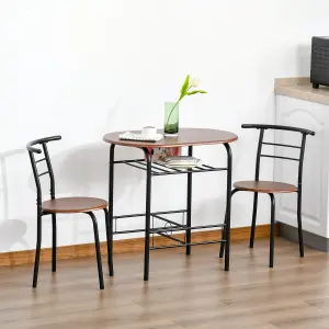 HOMCOM 3-Piece Bar Table Set 2 Stools Industrial Dining Room W/ Storage Shelf