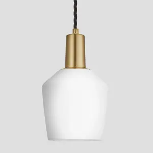 Industville Sleek Opal Glass Schoolhouse Pendant Light, 5.5 Inch, White, Brass Holder