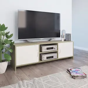 Berkfield TV Cabinet White and Sonoma Oak 120x30x37.5 cm Engineered Wood