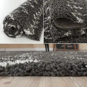 Moroccan Dark Grey Shaggy Living Room Rug 940