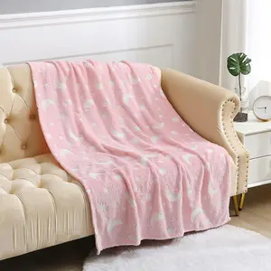 HomeSpace Direct Glow in the Dark Blanket Throw Moon Stars Pink 100x150cm