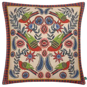 Akamba Akamba Mirrored Parrots Floral Cream Square Throw Cushion Covers