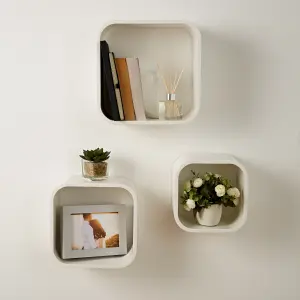 GoodHome Cusko White Cube shelf (L)32.5cm x (D)15.5cm, Set of 3