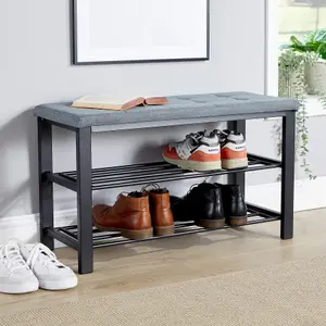 Home Source Sleaford Grey Linen Upholstered Metal Shoe Bench