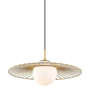 Luminosa Modern Hanging Pendant Golden 1 Light  with Gold, White Shade, E27