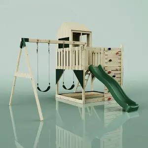 Rebo PolarPlay Kids Climbing Tower & Playhouse - Swing Elof Green