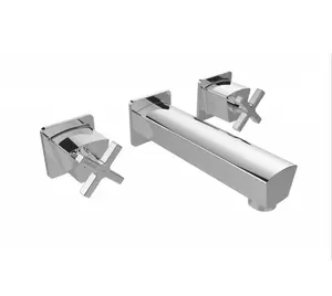 Wall Mounted Basin Mixer Tap Chrome Finish Crosshead Handles Solid Brass Body