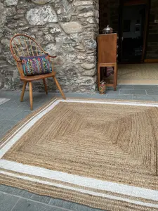 KHIDAKEE Square Border Natural Rug Hand Woven Jute / 150 cm x 150 cm