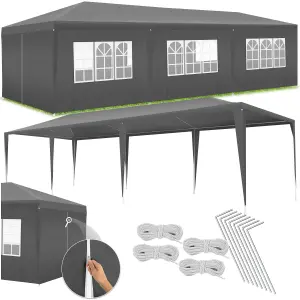 Gazebo Elasa - 9 x 3 m, with 8 side panels, weather & UV-resistant - grey