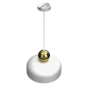 Milagro Harald Pendant Lamp 1XE27 A Stylish Hand Made 30CM Lamp In Matt White With Luxurious Gold Detail