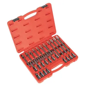 Sealey Spline Socket Bit Set 26pc 1/2" Square Drive Chrome Vanadium Steel AK2195