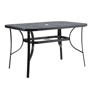 Rectangular Garden Tempered Glass Wood Grain Coffee Table with Umbrella Hole 120cm