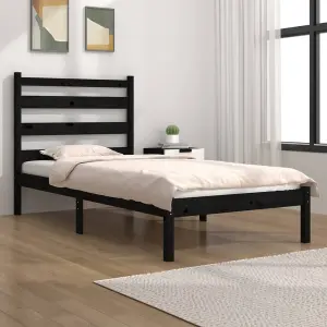 Berkfield Bed Frame Black Solid Wood Pine 100x200 cm