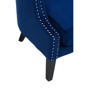 Interiors by Premier Blue Velvet Studded Chair, Easy to Clean Leather Armchair, Body Supportive Accent Chair