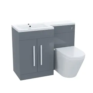 Nes Home Aric Bathroom Left Hand Grey Basin Vanity Unit WC Back To Wall Toilet 1100mm