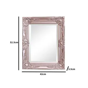 Melody Maison Ornate Rose Gold Pink Wall Mirror with Bevelled Glass