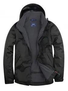 Uneek - Unisex Premium Outdoor Jacket - Main Fabric: 100% Polyester Waterproof Coated Fabr - Black/Grey - Size 4XL