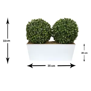 GreenBrokers Artificial Double Ball Boxwood in White Tin Window Box 35cm/14in