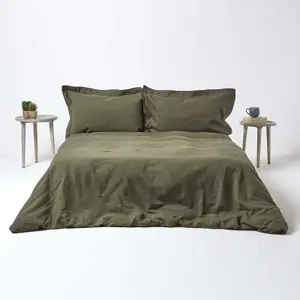 Homescapes Khaki Green Linen Oxford Pillowcase, King