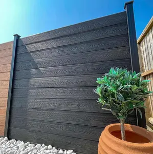 Nustone Composite Fencing 3D Embossed, Arden Woodgrain with All Fittings and Fixtures 183CM x 183CM (6ftx6ft) - Charcoal 2 Panels