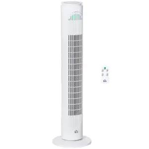 HOMCOM 30 Inch LED Tower Fan 70 degree Oscillation 3 Speed 3 Mode White