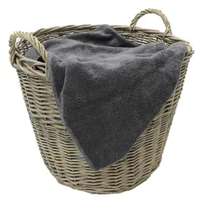 JVL Chunky Willow Round Laundry Basket with Handles