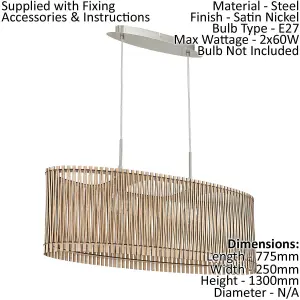 Pendant Ceiling Light Colour Satin Nickel Shade Maple Wood Bulb E27 2x60W