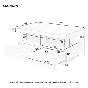 Coffee Table for Living Room, High Gloss Tea Table with 16-Color LED Lights, 2 Drawers and Open Storage Space,  Black