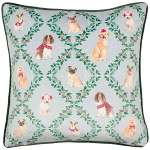 Evans Lichfield Christmas Dog Friends Printed Velvet Feather Rich Cushion