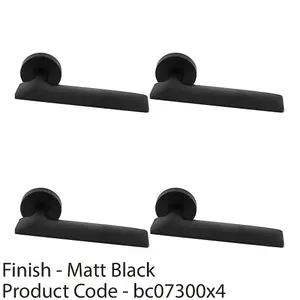 4 PACK - Premium Slim Flat Door Handle Set - Matt Black Designer Lever on Round Rose