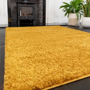 Soft Value Ochre Yellow Shaggy Area Rug 160x220cm