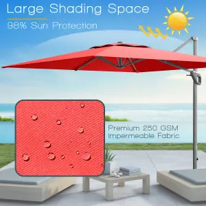 Costway 10 FT Patio Cantilever Umbrella Outdoor Square Parasol Hanging with 360 Rotation