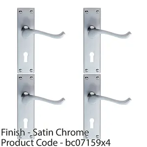 4 PACK - Victorian Scroll Bathroom Latch Door Handle - Satin Chrome Lever on Backplate