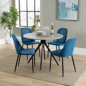 Core Products Aspen Grey Oak Effect 100cm Round Dining Table with 4 Blue Plastic Duo Design Chairs