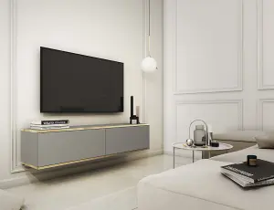 Elegant Oro Floating TV Cabinet H300mm W1350mm D320mm in Grey Matt - Modern Entertainment Center