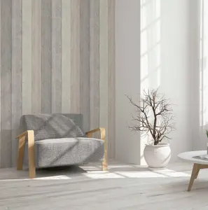 Arthouse Painted Wood Pink and Grey Wallpaper