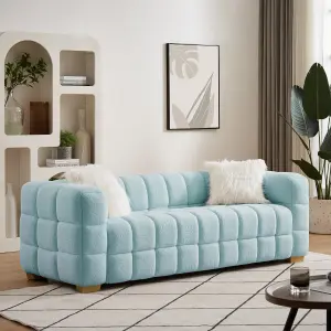 3 Seater Sofa, Teddy Fleece Fabric 210 CM Loveseat Couch with 2 Pillow for Living Room Bedroom - Baby Blue