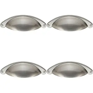 4x Traditional Cup Pull Handle 104 x 26mm 64mm Fixing Centres Satin Nickel