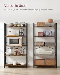 VASAGLE 5 Tier Shelf Bookcase, Storage Unit, with Steel Frame, for Any Spaces, Industrial, Rustic Brown and Black