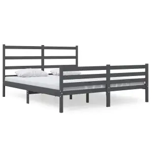 Berkfield Bed Frame Grey Solid Wood Pine 135x190 cm 4FT6 Double