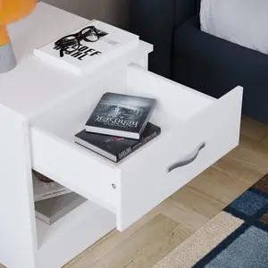 Maybery 1 Drawer Bedside Table With Open Shelf, Bedroom Storage Cabinet White