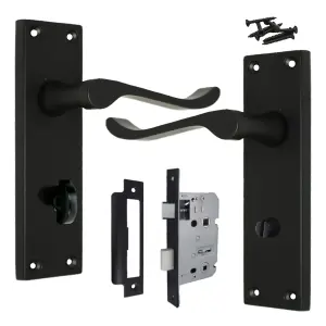 Door Handles Victorian Scroll Lever Bath Lock - Matt Black Pack 150 x 40mm