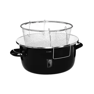 Interiors by Premier Black Enamel Deep Fat Fryer, Removable Basket Deep Fryer, Scratch-Resistant Mini Deep Fryer for Home Frying