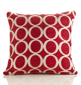 Oh 55cm x 55cm Luxury Geometric Chenille Cushion Red