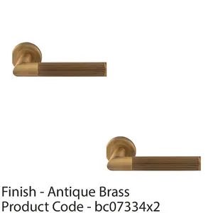 2 PACK - Premium Reeded Lined Door Handle Set - Antique Bass Designer Lever Round Rose