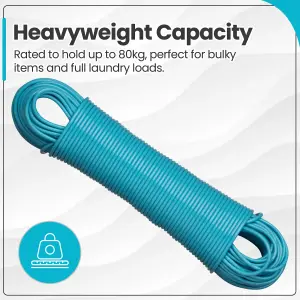 Hardys Clothes Washing Line - PVC Coated with Steel Core, Outdoor & Indoor Suitable Clothes Line, 80kg Capacity - 50m, Blue