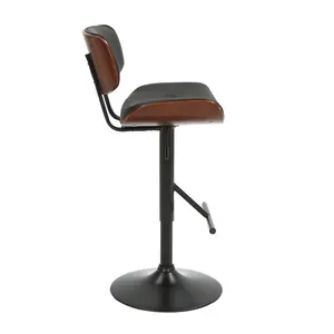 Caneghem Height Adjustable Swivel Faux Leather Mid-Century Bar Stool Black 