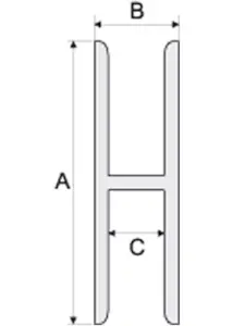 Aluminum anodised channel H shape section bar, H-profile, H-bar B91 1000x40x12 mm