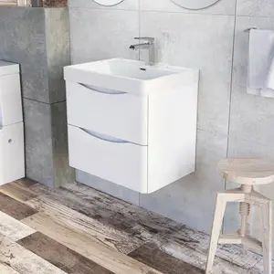 Stanhope 600mm Single Bathroom Vanity with Integrated Stone Basin Gloss White