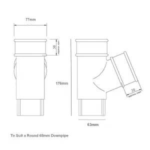 Anthracite Grey Round Downpipe Branch Connector, Freeflow Rain Water Systems